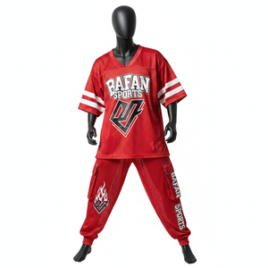 Ensemble maillot et pantalon en mesh pour homme, 180 GSM, tissu polyester respirant, rouge, vêtements de sport avec logo personnalisé, ensemble 2 pièces pour homme - Product Image 6