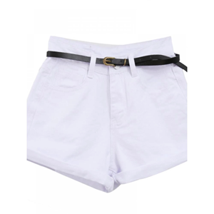 Shorts de mezclilla para mujer al por mayor, de alta calidad, superventas, con cinturón frontal ajustable, elásticos, mezcla de elastano, lavado a la piedra, con lazo. - Product Image 3