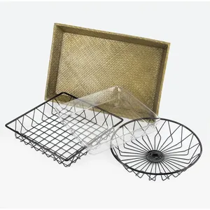 Rectangular Metal Wire <b>Basket</b> With Geometric Design For Kitchen Storage Durable Black Finish - Product Image 3