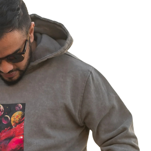 Sudadera con Capucha para Hombre, Color Gris, Estampada, 100% Algodón Lavado, Corte Holgado, con Bolsillos, para Otoño e Invierno, Estilo Casual - Product Image 3
