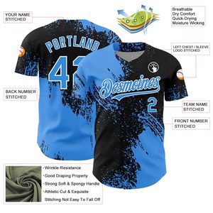 Custom Sublimated <b>Baseball</b> Jersey Yourteams 00 Blue Black Moisture Wicking Unisex Adult Short Sleeve Regular Fit - Product Image 3