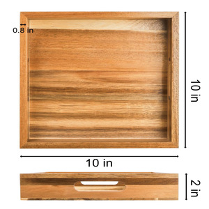 Lot de 2 plateaux carrés élégants en bois d'acacia avec poignée pour la décoration de la cuisine ou le service de fruits, de fromage, de collation ou de pain - Product Image 3