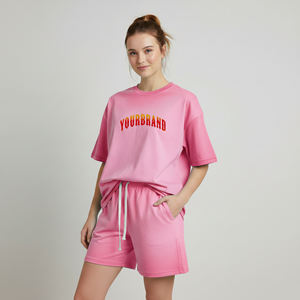 Conjunto de 2 Piezas de Verano para Mujer, Hecho a Medida, 100% Algodón, con Encaje por Encima de la Rodilla y Logotipo Personalizado Serigrafiado, Estilo Urbano - Product Image 1