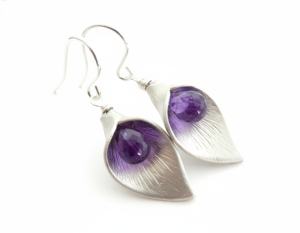 925 <b>Silver</b> Leaf <b>Drop</b> <b>Earrings</b> with Amethyst Gemstone Bohemian Style Women's Jewelry Everyday Wear Party Gift - Product Image 1