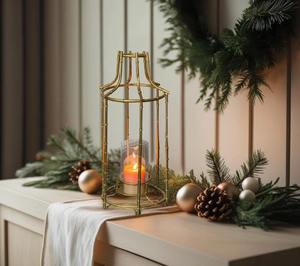 <b>Brass</b> <b>Lantern</b> Candle Holder with Glass Panel Heat Resistant Home Decoration Tabletop Decor At Best Price - Product Image 4