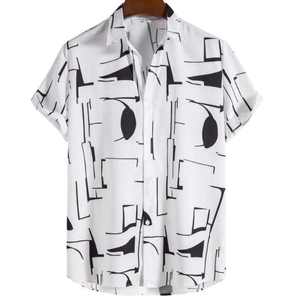 Camisa Casual para Hombre, Nueva Colección al por Mayor, Estampado Geométrico Blanco |   Blusa de Manga Corta con Solapa - Product Image 1