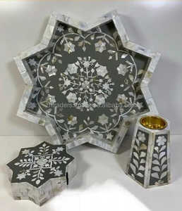 Ensemble de brûleurs d'encens contemporains élégants et brillants avec incrustation de nacre Maisons arabes Ramadan et occasions de cadeaux - Product Image 1