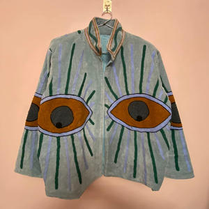 Handmade Vintage Suzani Embroidered <b>Winter</b> Short Velvet Jacket with Pocket Windproof and Breathable Filled with Cotton - Product Image 1