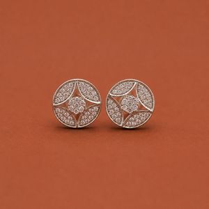 925 <b>Sterling</b> <b>Silver</b> Moissanite Floral <b>Stud</b> <b>Earrings</b> with Round Diamond Shape Design for Women - Product Image 1
