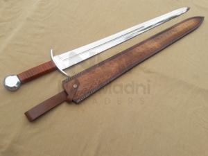 INCROYABLE ÉPÉE DE POIGNÉE EN CUIR MARRON MÉDIÉVAL EUROPÉEN EN ACIER À HAUTE TENSION AVEC GAINE EN CUIR NMT-2506 - Product Image 2