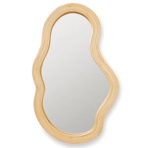 Wavy shaped mirror best choice home <b>accessory</b> hand-made rattan trim mirrors for wall <b>decoration</b> - Product Image 1