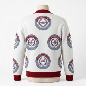 Custom Greek Apparel Sorority Fraternity Cotton Acrylic Knitted <b>Cardigan</b> <b>Sweater</b> Jacquard Computer Knitted Logo Varsity Jacket - Product Image 2