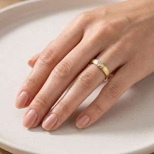 Round Brilliant Lab Grown Diamond Engagement Rings Bezel Set 10K 14K 18K Color E VVS Solid Gold Solitaire Modern <b>Wedding</b> Band - Product Image 5