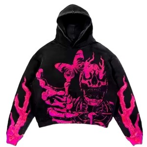 Sweat-shirt à capuche noir pour homme, imprimé artistique peint à la main, style streetwear, coupe classique, en coton tricoté, pour l'automne - Product Image 3