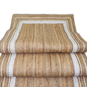 Alfombra de Yute Trenzada a Mano NYKO MART JR-09D, 3x5/5x3 pies, Estilo Bohemio, Ecológica, Antideslizante, Rayas, Pelo Corto, Grosor Medio - Product Image 2