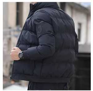 Unisex Black Stand Collar Puffer Jacket Windproof <b>Thick</b> Polyester Wadding Quick Dry Fleece Zipper Closure Casual <b>Winter</b> <b>Coat</b> - Product Image 1