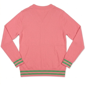 Cárdigan de punto con cuello en V, rosa y verde, con logotipo personalizado, para mujer, informal, de manga larga, color sólido, de algodón transpirable para invierno. - Product Image 2