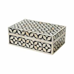 AL MALIK CRAFT AMC Rectangular Wooden Jewelry <b>Box</b> with Black White <b>Floral</b> Inlay Pattern Christmas Necklace Ring Cosmetic Storage - Product Image 1