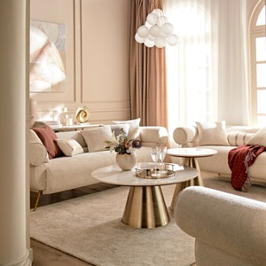 Mesa de centro ovalada moderna con superficie de mármol blanco y base de latón, mueble para sala de estar - Product Image 4