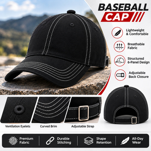 Gorra de Béisbol Personalizada al por Mayor con Costuras en Contraste, Visera Curva, Estructurada, de Seis Paneles, con Hebilla Ajustable para Uso Diario Informal - Product Image 6