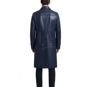 Manteau long en cuir pour homme, élégant, imperméable, avec boutons sur le devant, manches longues, col classique, moderne - Product Image 2