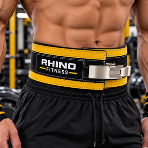 Ceinture de musculation en cuir Rhino Fitness jaune et noire, réglable, durable, avec soutien lombaire - Product Image 4