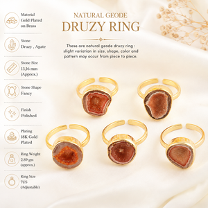 Wholesale Brass Druzy Agate Elegant <b>Adjustable</b> <b>Rings</b> 18k Gold Plated Minimalist Statement Unique Women Fashion Jewelry - Product Image 1