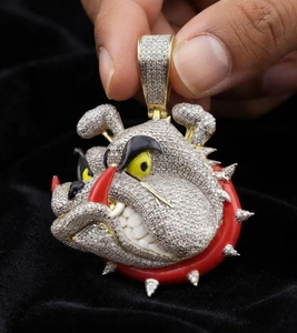 Colgante de Moissanita para Niños con Diseño de Cara de Bulldog, con Incrustaciones, en Tono Rodio/Oro/Plata, Círculo Rojo, Joyería de Lujo con Motivos Animales, Regalo - Product Image 2