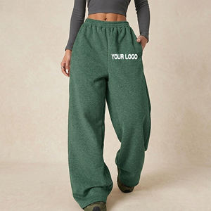 High Quality <b>Women's</b> Green Fleece <b>Harem</b> <b>Pants</b> Mid Waist Elastic Loose Fit Full Length Casual Solid Color With Pockets Right Leg - Product Image 1