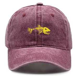 Cotton <b>Baseball</b> <b>Cap</b> With Yellow Fish Skeleton Embroidery Unisex Casual Hat For Adults Spring Summer - Product Image 1