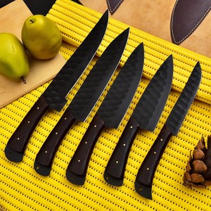 Ensemble de couteaux de chef en acier inoxydable forgé en 5 pièces, sac en cuir, poignées ambidextres, lames durables et affûtées, finition enduite de poudre - Product Image 1