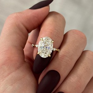 5 Carat Oval E VS1 Lab Grown Diamond Bubble <b>Engagement</b> <b>Ring</b> , Dainty <b>Nature</b> <b>Inspired</b> <b>Ring</b> in Yellow Gold , IGI Certified - Product Image 3