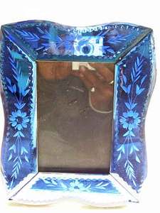 Handmade Glass <b>Square</b> Photo <b>Frame</b> with Blue Floral Embossing Tabletop Horizontal Elegant Decorative <b>Frame</b> Poster Wood <b>Frame</b> - Product Image 2