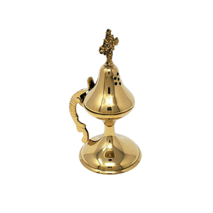 Brûleur d'encens artisanal en laiton avec poignée en bois résistante à la chaleur, finition métal doré antique, pour la purification et la méditation élégantes à la maison - Product Image 6
