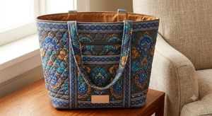 Vintage Candy Pattern Quilted <b>Canvas</b> Shoulder Tote <b>Bag</b> with Zipper <b>Drawstring</b> & Open Closure - Product Image 3
