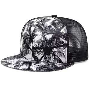 Black Mesh Trucker Cap With Tropical Print Brim Adjustable Unisex Street Style <b>Hat</b> Spring <b>Summer</b> Casual Wear - Product Image 6