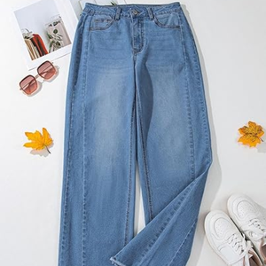 Jeans de Pierna Ancha para Mujer, Cintura Alta, Elásticos, con Dobladillo sin Rematar, Estilo Casual, Fabricados en Bangladesh - Product Image 2