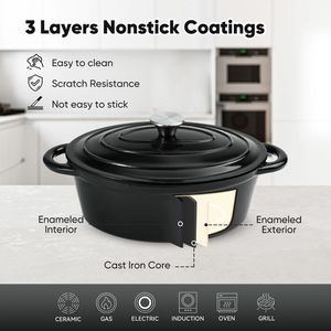 หม้อเหล็กหล่อแบบดัตช์โอเว่นพร้อมฝาปิดสำหรับทำอาหารประเภทตุ๋นและปรุงอาหารทั่วไป - Product Image 6