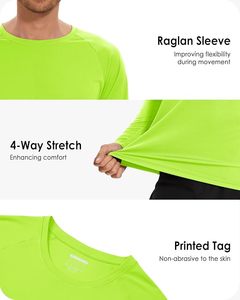 <b>Men's</b> Long Sleeve Rash Guard Solid <b>Neon</b> Green Quick Dry 100% Polyester Swim Shirt UPF50+ Anti-UV Protection - Product Image 2