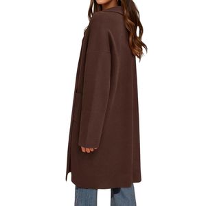Custom Longline Open Front Coffee Brown Duster Trench Coat Lightweight Fluid Drape Woven Comfortable <b>Cardigans</b> - Product Image 2