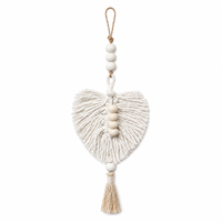Ensemble suspendu tendance en macramé beige avec plumes et feuilles, perles en bois, fait main, style bohème, pour mur, porte, miroir de voiture, décoration intérieure, cadeau, accent de pièce