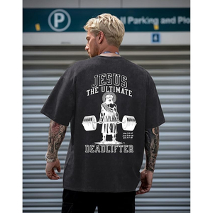 T-shirt surdimensionné pour homme Jesus The Ultimate Deadlifter, noir, manches courtes, style streetwear, imprimé graphique, col rond, jersey en coton - Product Image 4