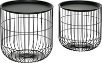 Tables basses imbriquées avec panier filaire et dessus amovible et tables d'extrémité empilables pour le rangement des couvertures dans le salon