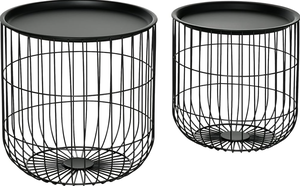 Tables basses imbriquées avec panier filaire et dessus amovible et tables d'extrémité empilables pour le rangement des couvertures dans le salon - Product Image 2