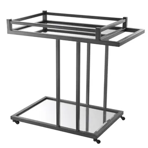 Chariot de bar moderne en métal avec étagères en verre, design rectangulaire minimaliste, chariot de rangement durable - Product Image 3