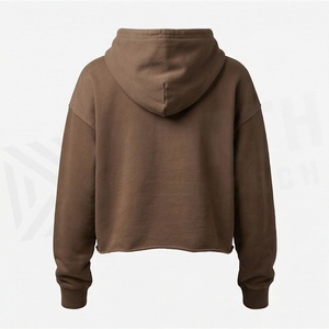 Haut court à capuche pour femme, délavé à l'acide, à épaules tombantes, manches longues, ourlet coupé, broderie personnalisée, vêtement décontracté - Product Image 2