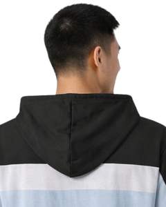 T-shirt à capuche à manches courtes pour homme, color block, en coton doux, noir, blanc, bleu clair, décontracté, streetwear d'été - Product Image 6