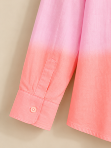 Camisa de Popelina Rosa Degradado para Mujer con Bordado Calado, Cuello Vuelto, Manga Larga, Estilo Casual con Botones - Product Image 4