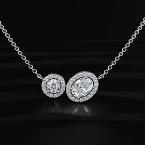 Collier en diamant rond et ovale, best-seller, collier avec petits diamants, pendentif en diamant véritable, collier solitaire en diamant, or blanc. - Product Image 1