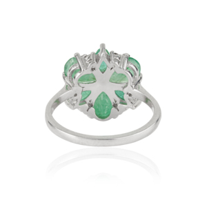 Stunning Floral Design Solid 925 Sterling <b>Silver</b> Pear & Marquise Cut Genuine <b>Emerald</b> Diamond <b>Ring</b> For Women's - Product Image 6